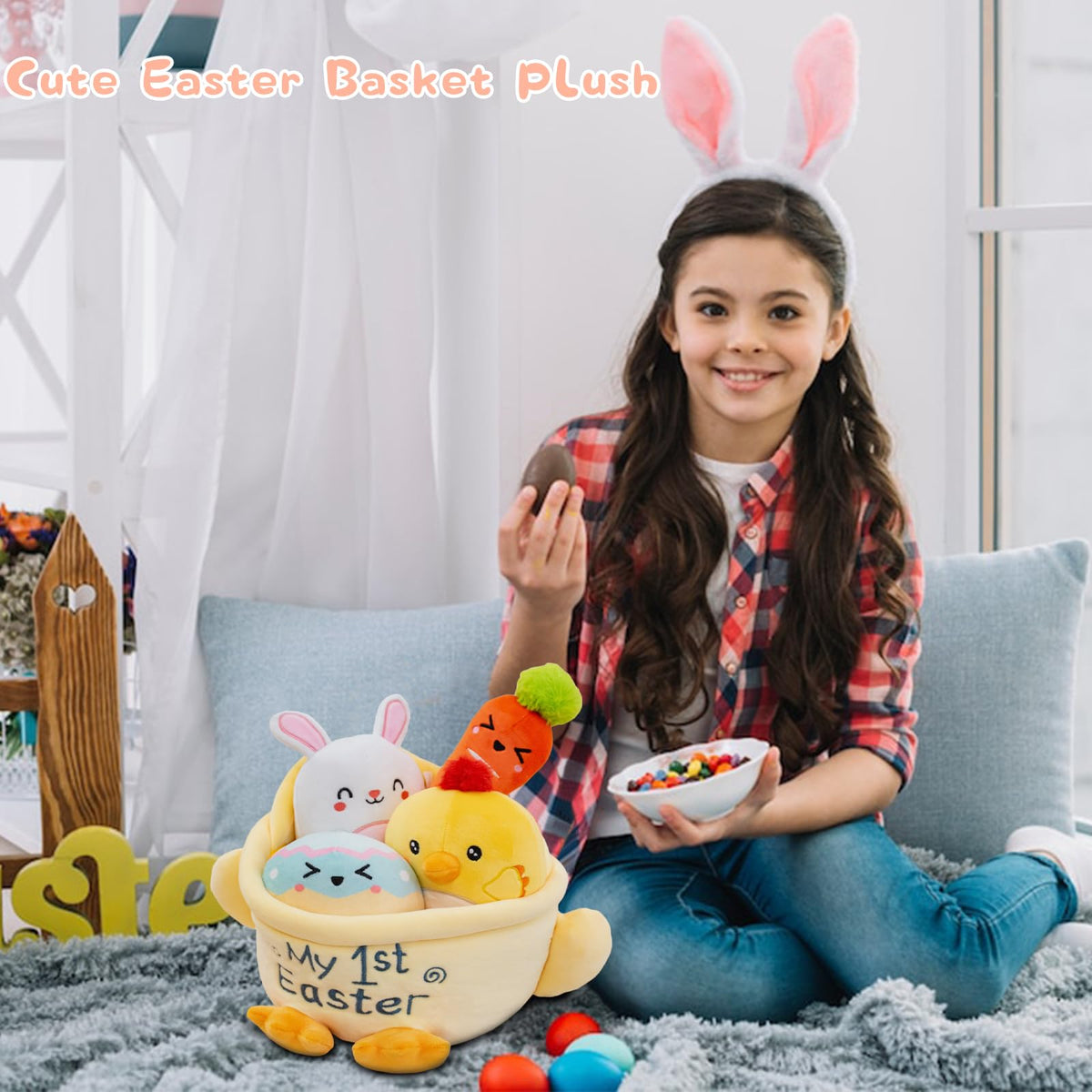 TOYSYM Easter basket on display, bright colors to brighten any gift moment
