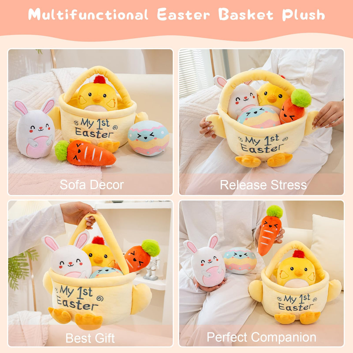 TOYSYM Easter basket soft fabric plush, gentle texture for cozy snuggles