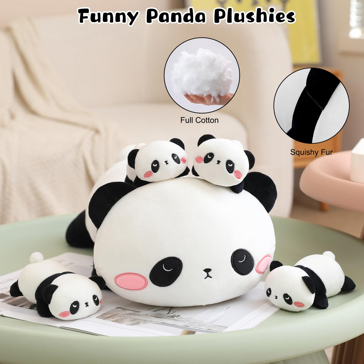 TOYSYM panda arrives vacuum-packed and regains fullness after unpacking.