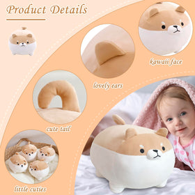 TOYSYM Shiba Inu plush with four removable baby dolls for interactive storytelling.