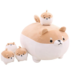 TOYSYM Shiba Inu plush mommy with open belly reveals hidden babies for imaginative play.