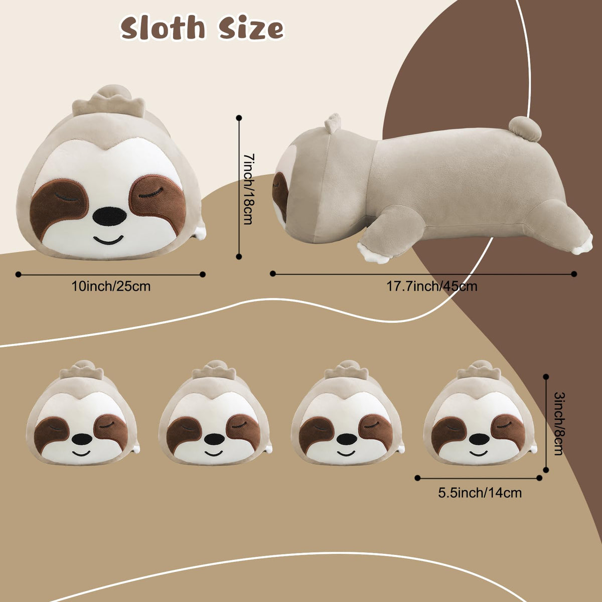 TOYSYM Sloth plush pillow used as a back and nap support