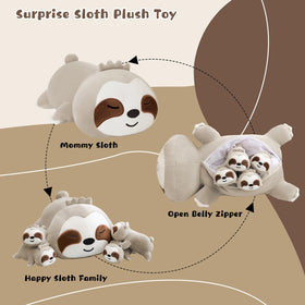 TOYSYM Sloth plush with removable baby sloths for interactive play