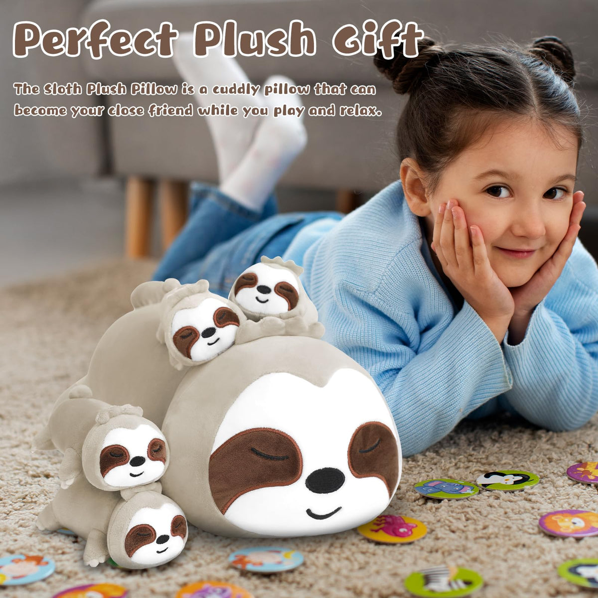 TOYSYM Sloth plush fabric close-up showing soft plush texture