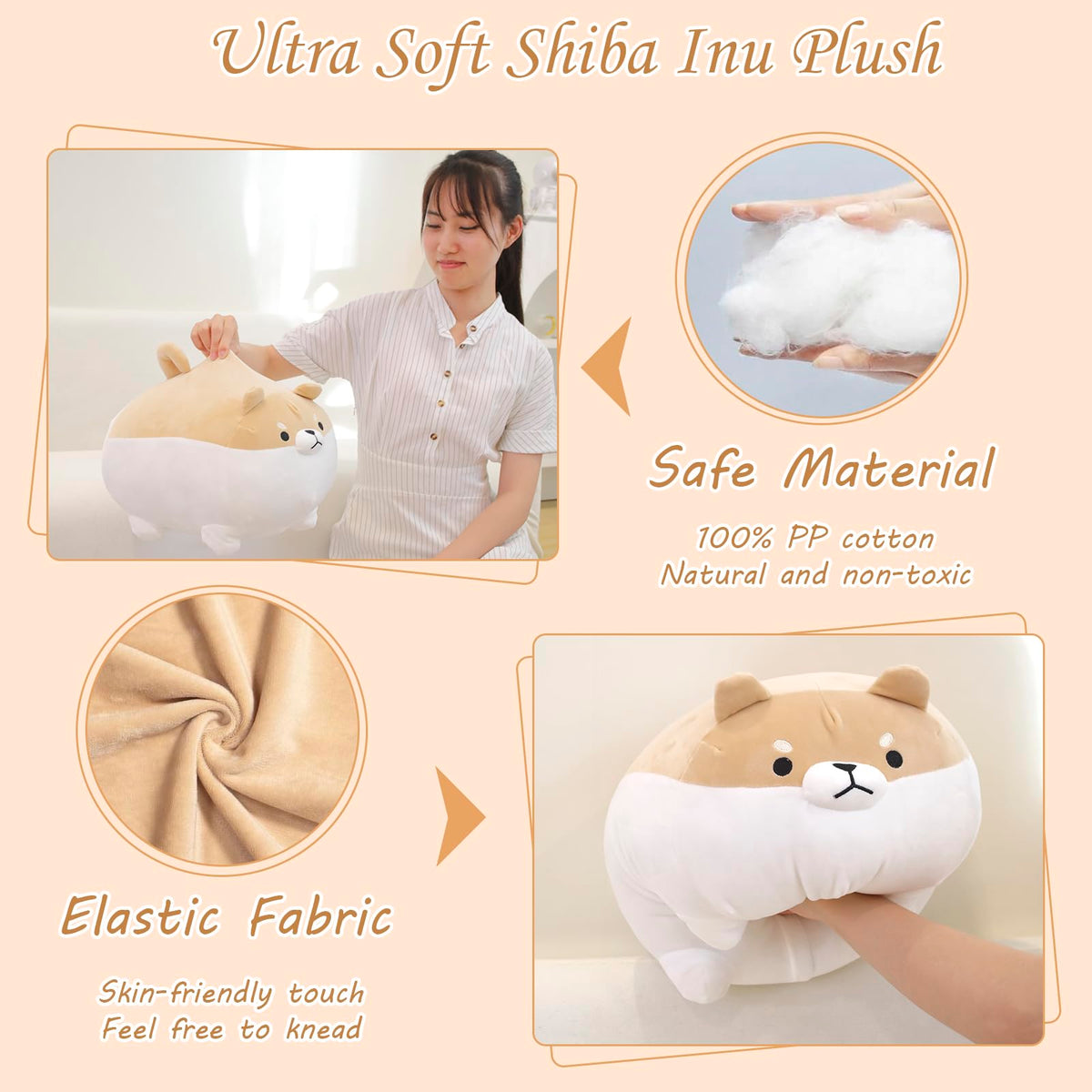 TOYSYM Soft cotton fabric on the Shiba Inu plush offers gentle cuddling.
