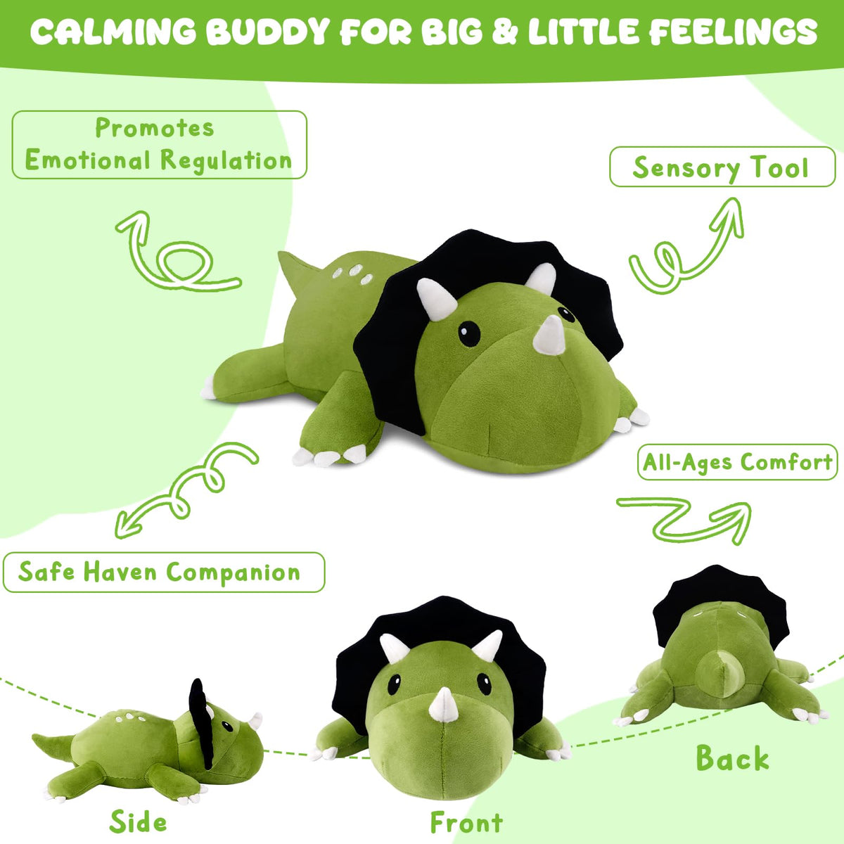 TOYSYM Triceratops weighted plush machine-washable design makes quick cleanups easy after messes