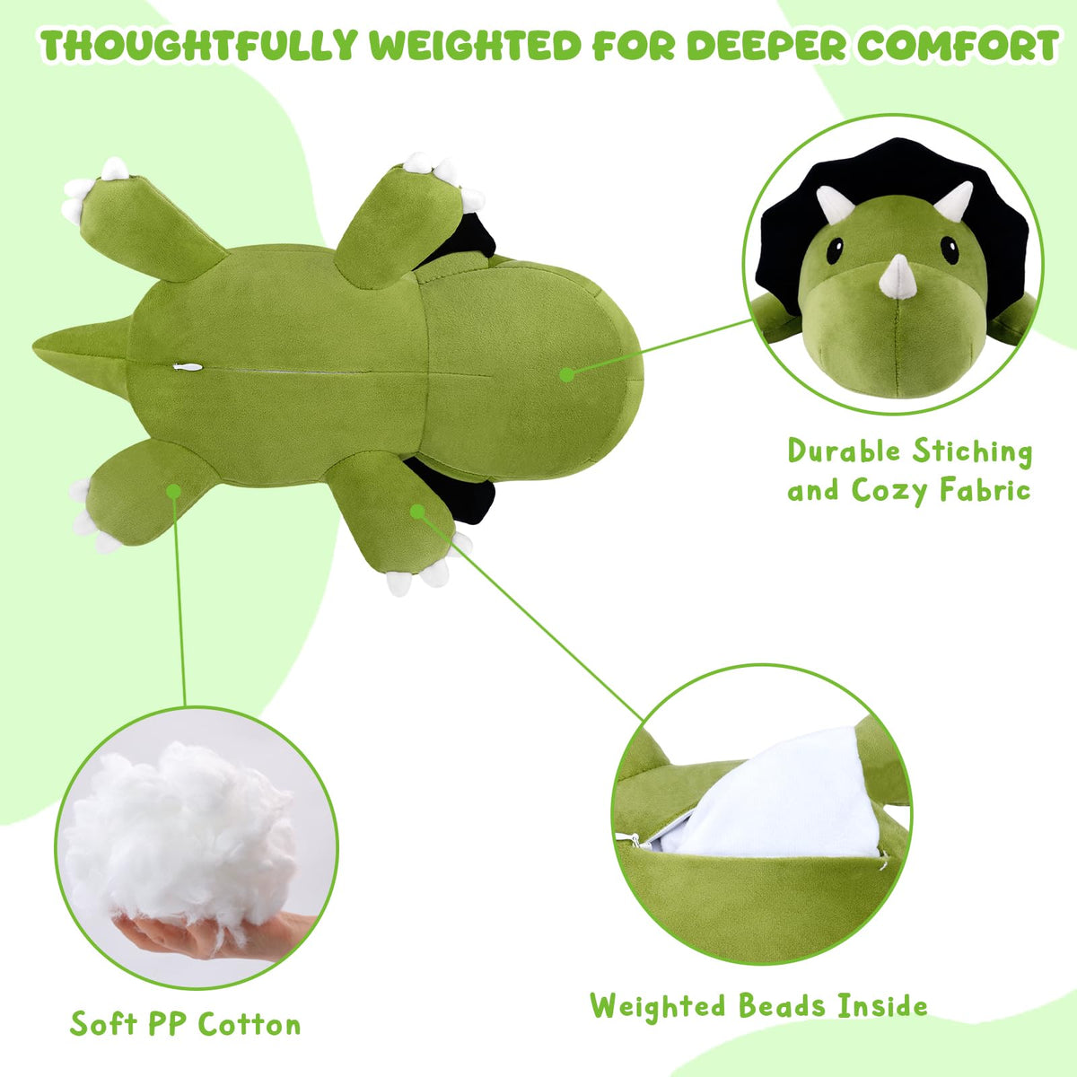 TOYSYM Triceratops weighted plush pillow-form showcases versatile decor and bedtime snuggling