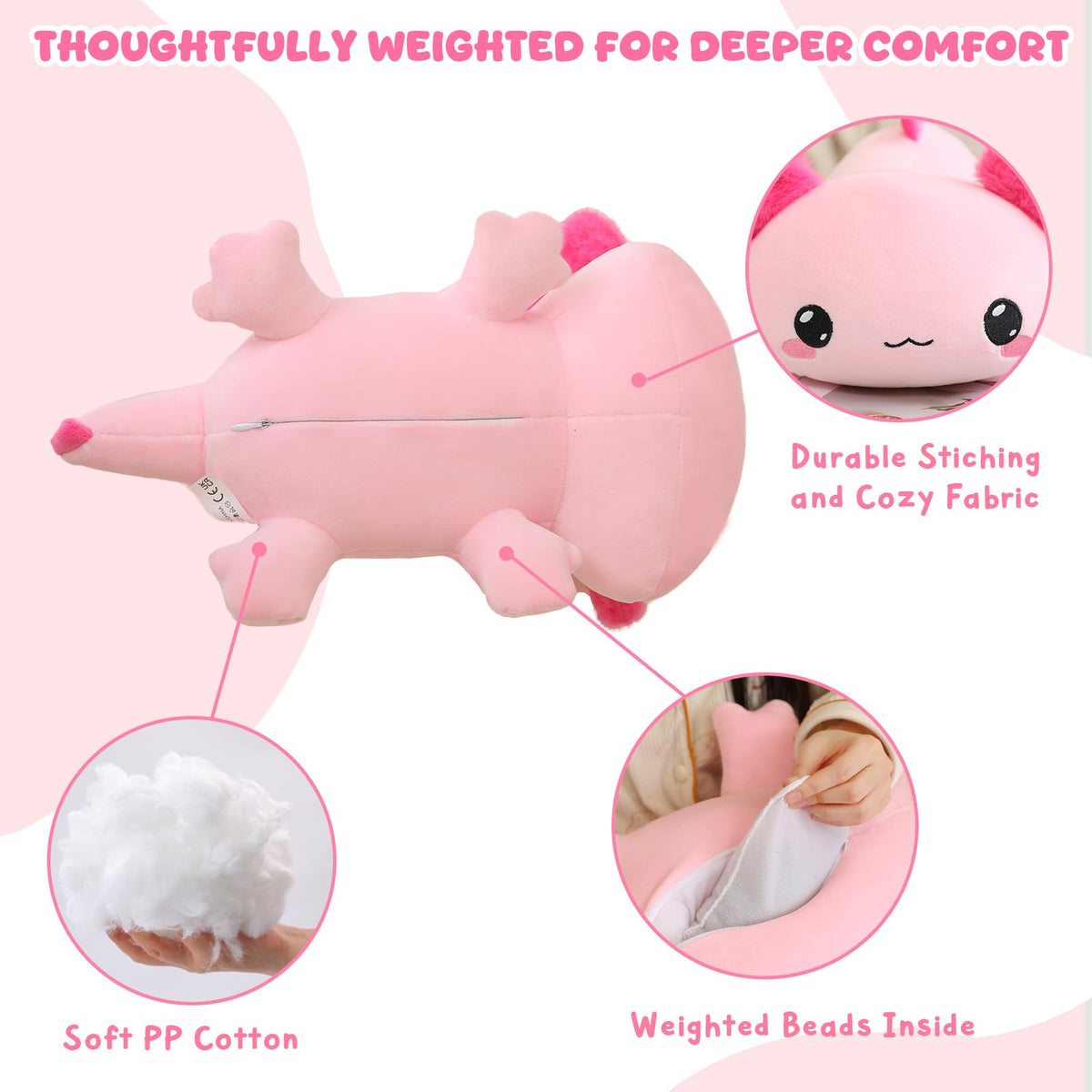 TOYSYM weighted axolotl plush beads provide gentle weight for sensory play