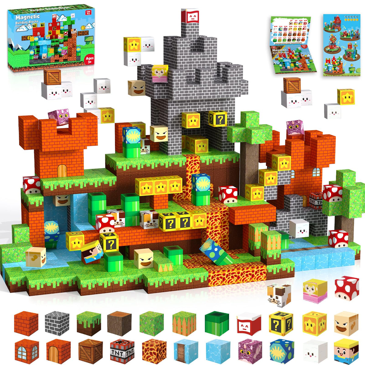 ToyUnited magnetic blocks 150pcs set stacked into a colorful tower for creative play.