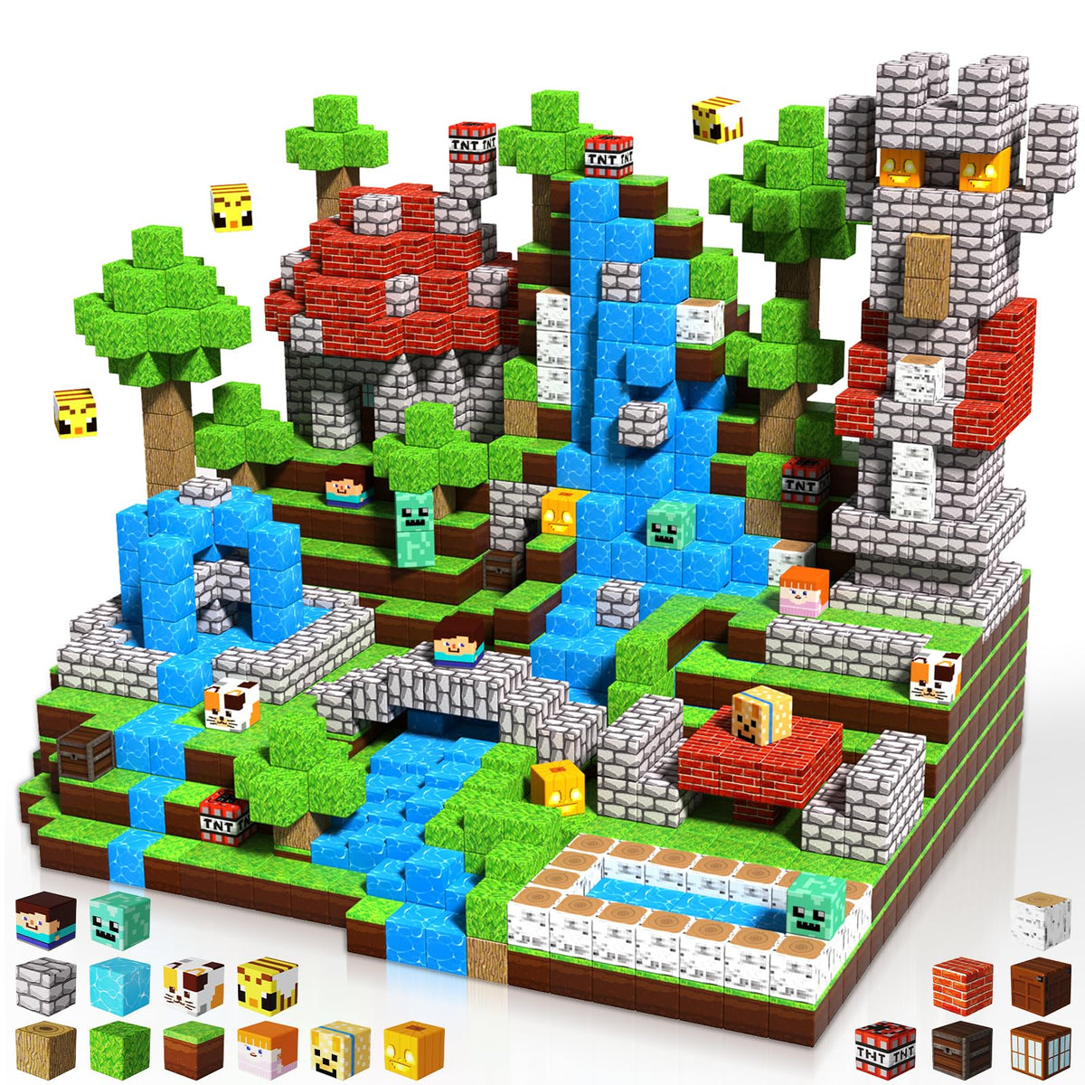 ToyUnited magnetic blocks forest world set; bright pieces stimulate imaginative play and collaborative storytelling.