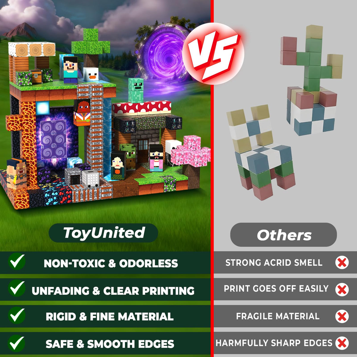 ToyUnited magnetic blocks patterned blocks unlock varied stacking options.
