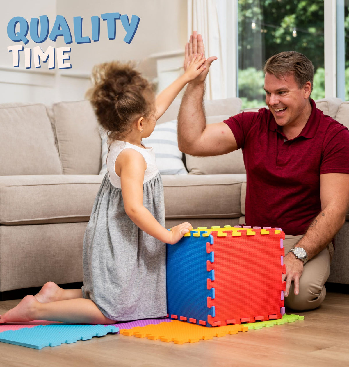 ToyVelt foam puzzle floor mat covers a 4x4 area when assembled for spacious play.