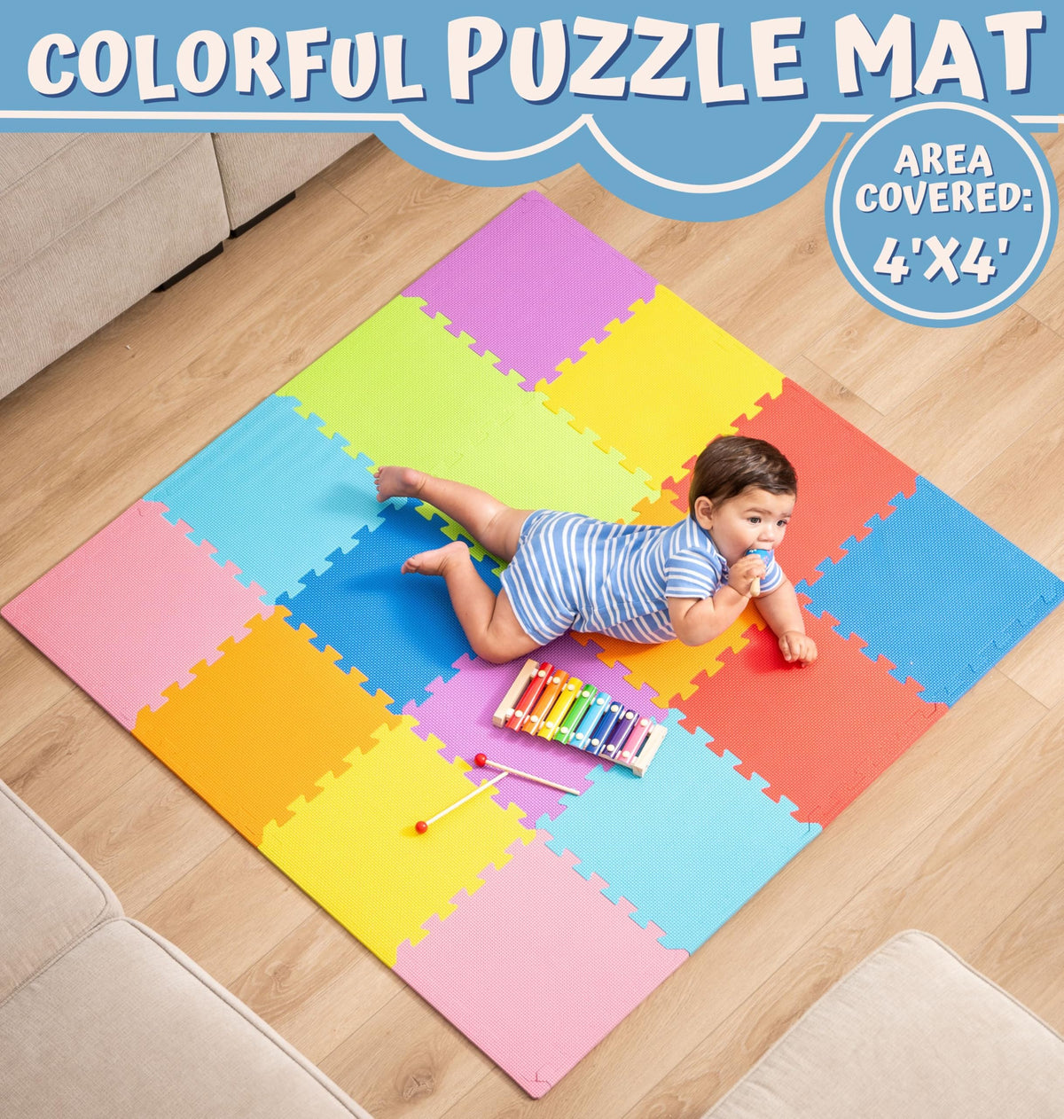 ToyVelt foam puzzle floor mat interlocking edges showing secure connection for durable play area.