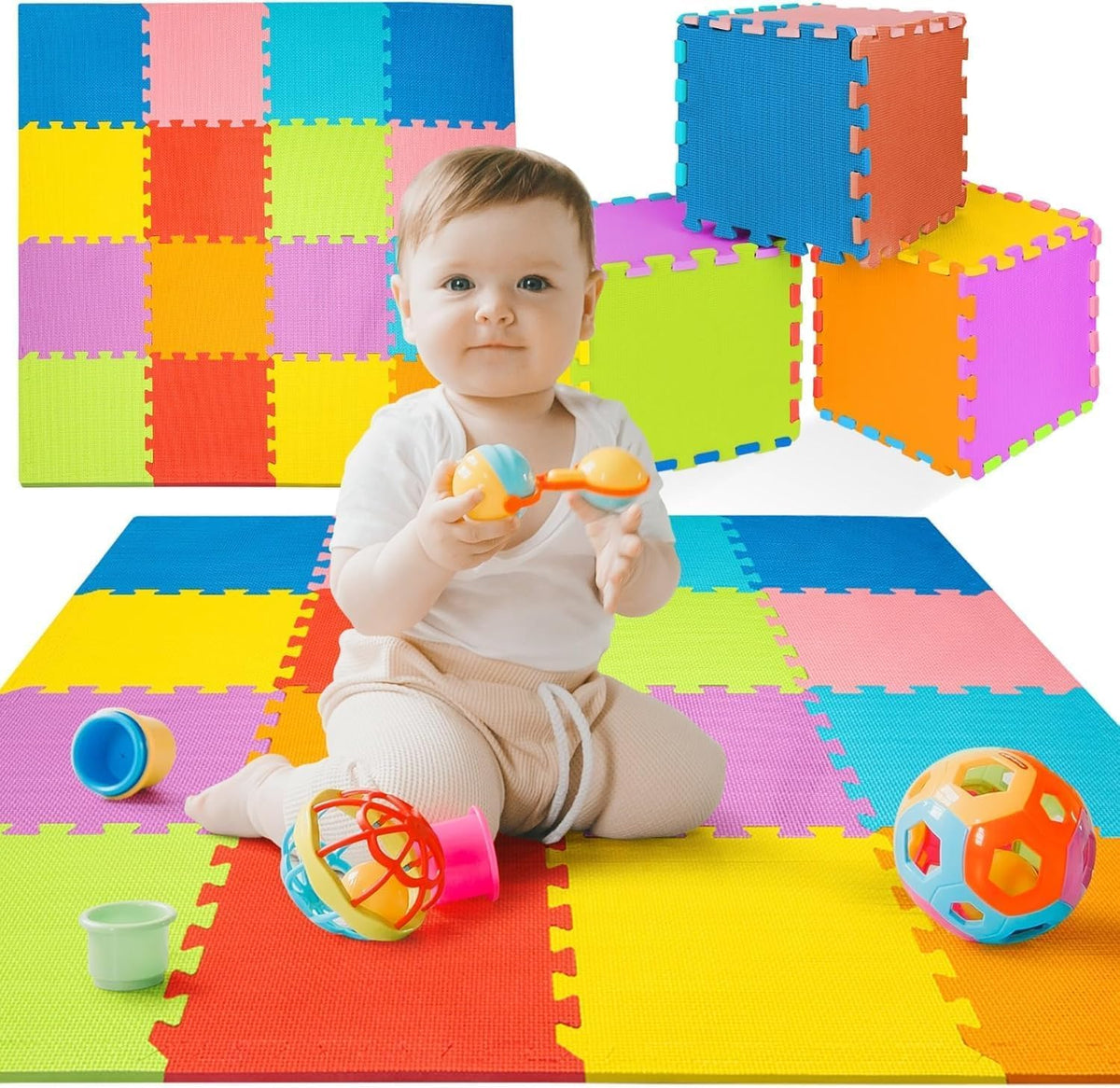 ToyVelt foam puzzle floor mat tiles assembled, interlocking design for quick setup and safe play surface.