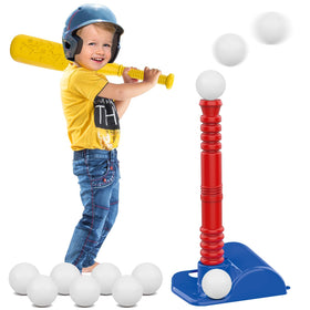 ToyVelt TBall stand on wall demonstrates easy storage for small spaces.