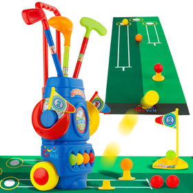 ToyVelt Toddler Golf Set blue golf clubs improve hand-eye coordination during play