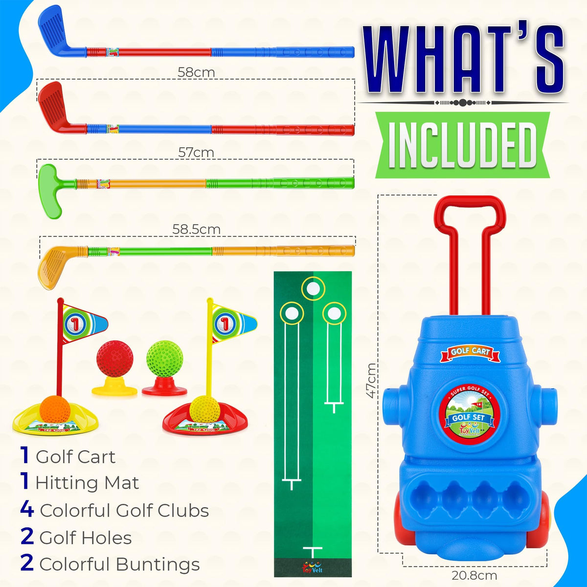ToyVelt Toddler Golf Set blue soft balls provide safe, cushioned play