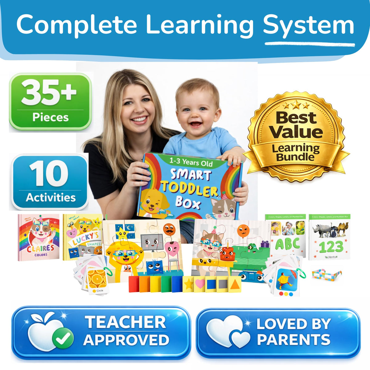 TOYVENTIVE flash cards set promotes letter and number recognition during play