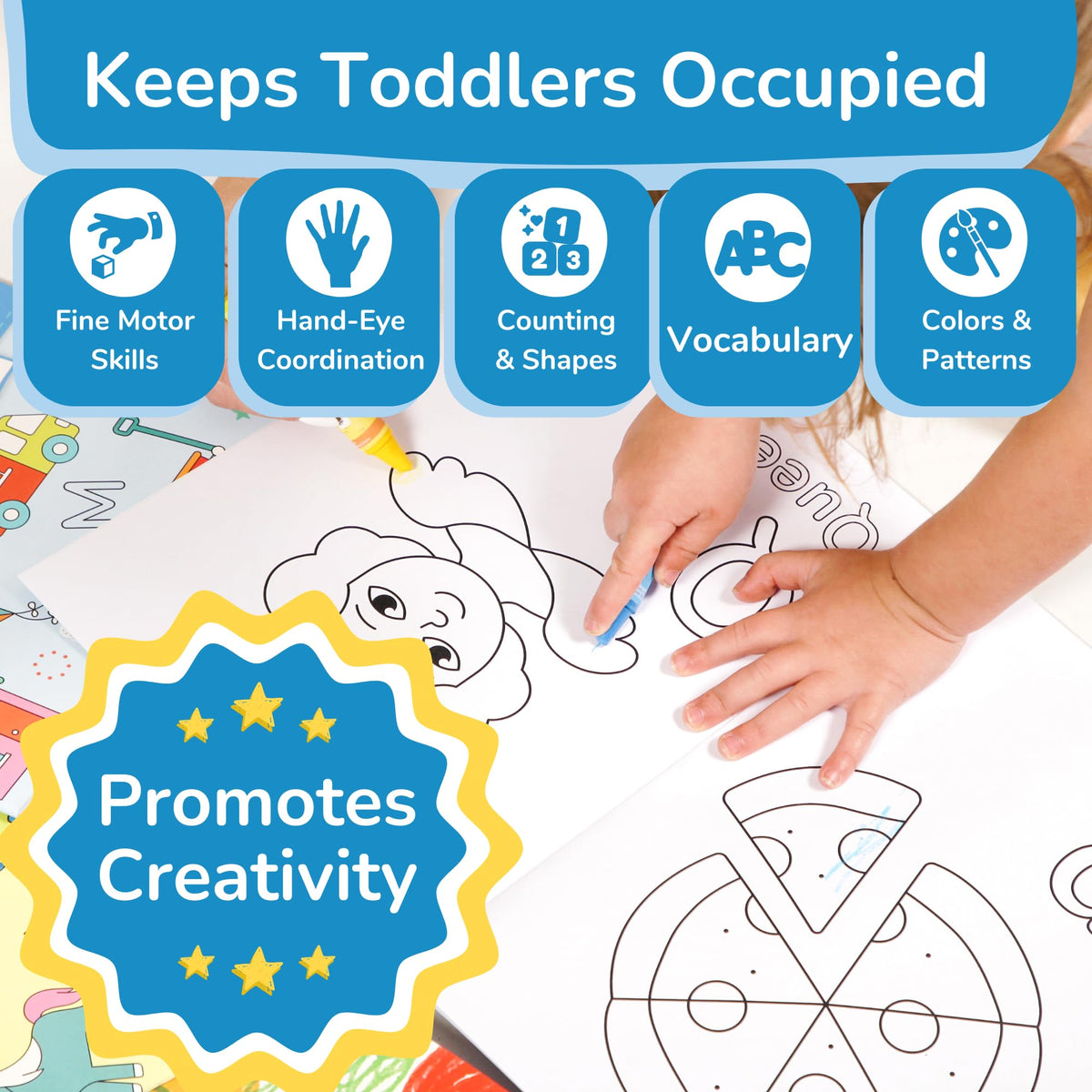 TOYVENTIVE jumbo non-toxic crayons provide comfy grip for little hands during art time.