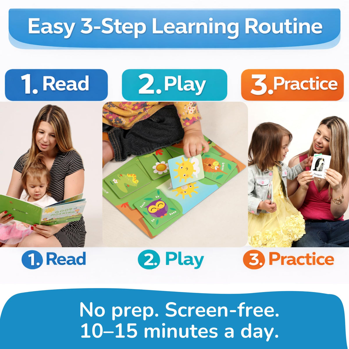 TOYVENTIVE baby learning flash cards promote vocabulary growth.