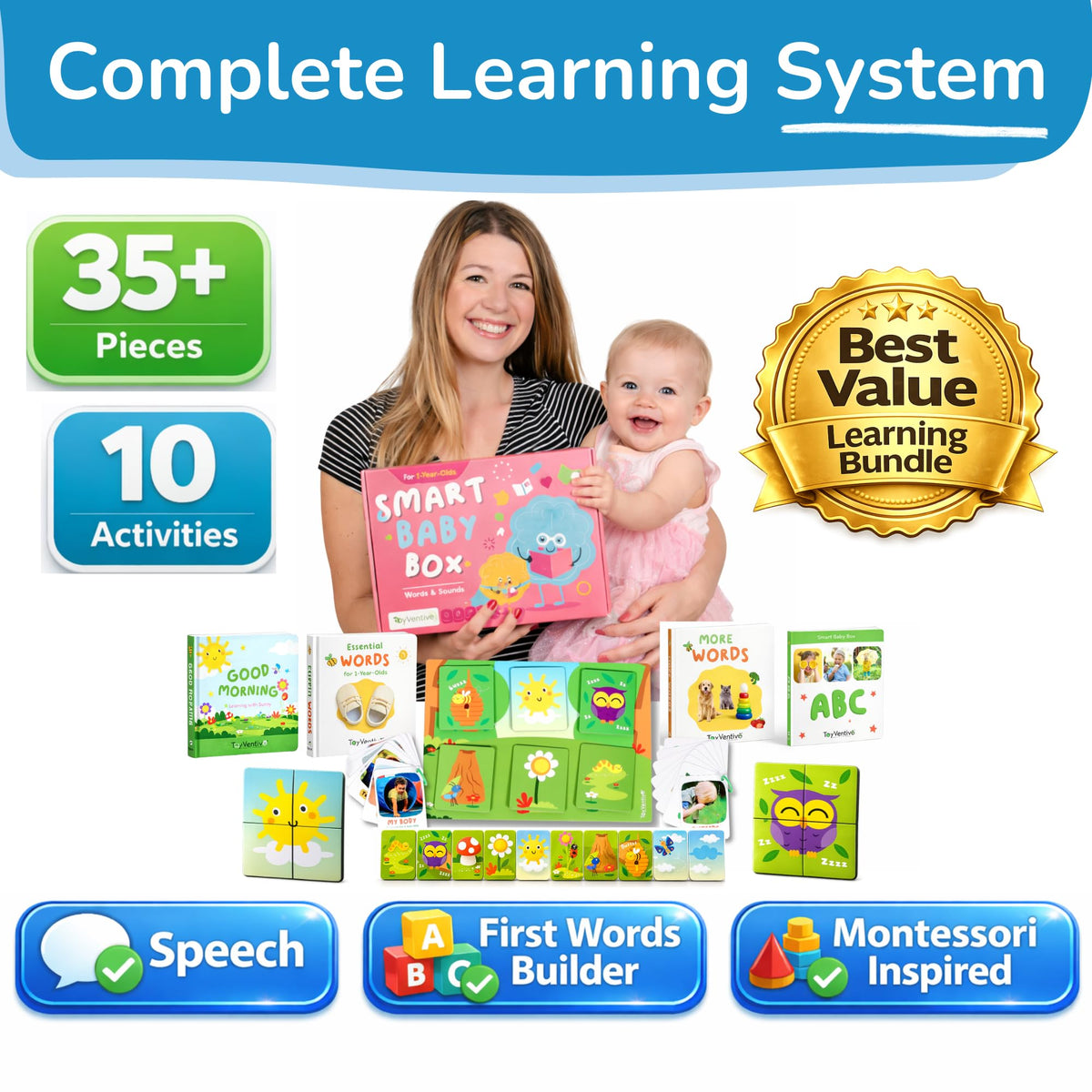 TOYVENTIVE sensory Montessori books for tactile learning and cognitive play.