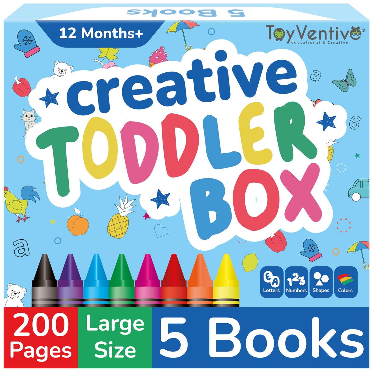 TOYVENTIVE coloring books cover for creative play and fine motor practice.