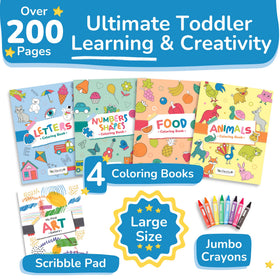 TOYVENTIVE pages spread showing alphabet and animals for early learning.