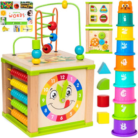 TOYVENTIVE wooden activity cube bead maze boosts fine motor skills and toddler engagement
