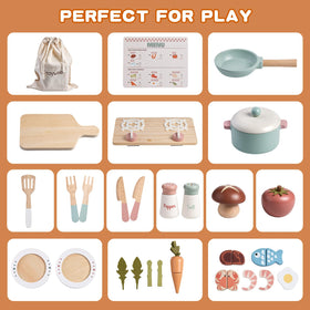 Toywoo gift ready wooden cooking set for ages 3 to 5 and beyond.