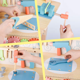 Toywoo children playing with wooden tools to support fine motor skills