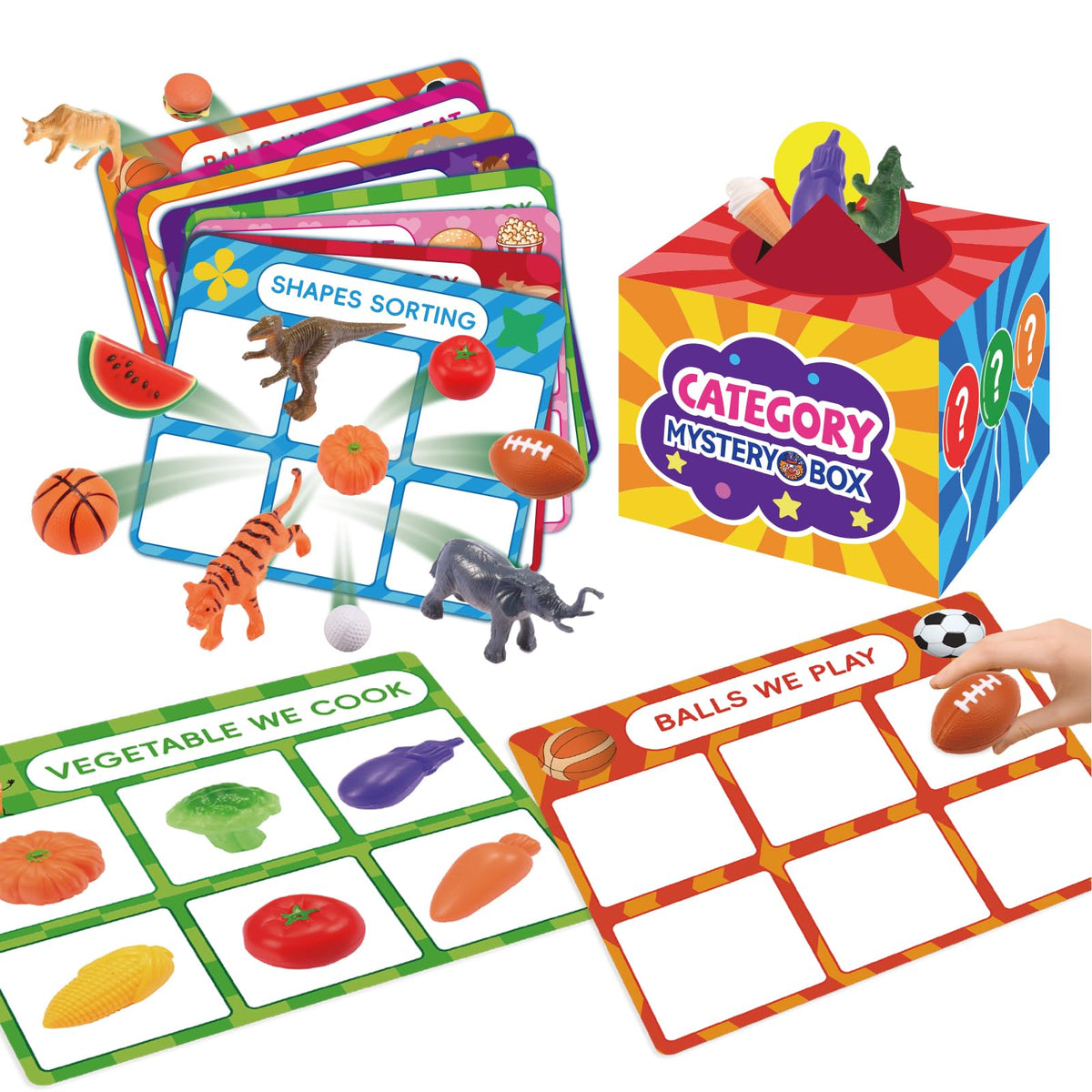 Toyze montessori 58-piece set shown, supports sorting and fine motor skills.