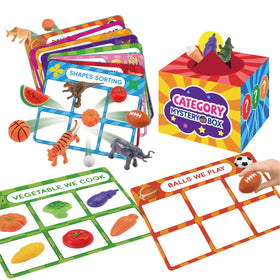 Toyze montessori 58-piece set shown, supports sorting and fine motor skills.