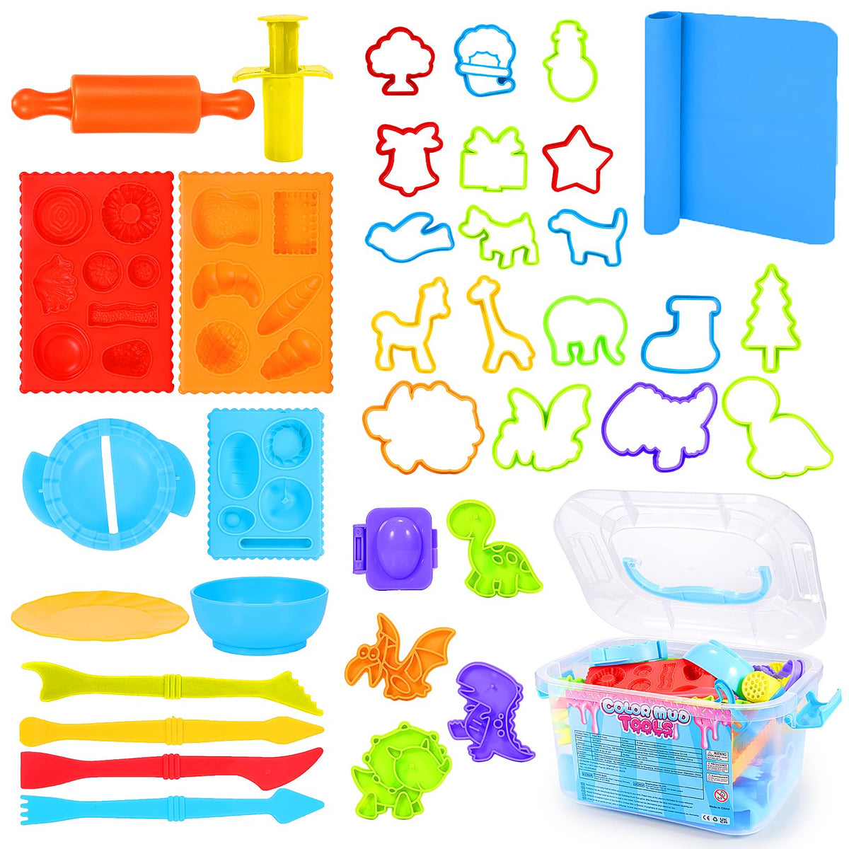 Toyze Playdough tool set rolling pin helps smooth dough for precise designs.