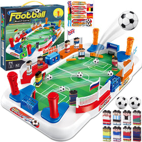 Toyze soccer board game with mini foosball figures ready for indoor action and play.