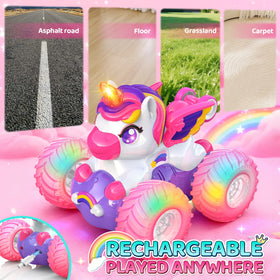 Toyze Unicorn RC car ready for indoor and outdoor play on various surfaces