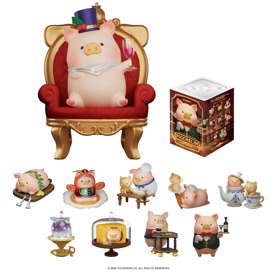 TOYZERO Lulu Piggy blind box figures for Pigchelin Restaurant series; ideal desk decor and gift.