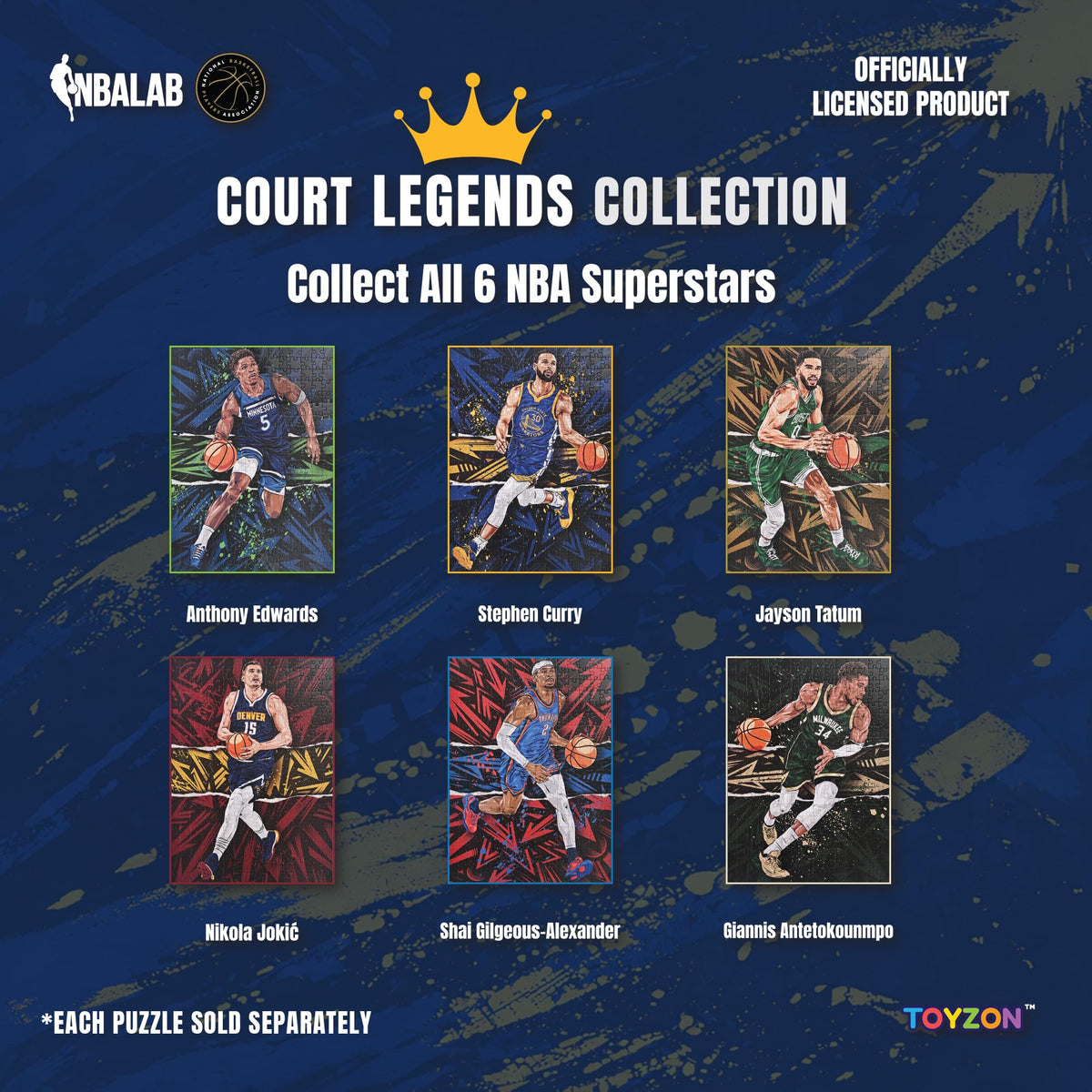 Toyzon display-ready Stephen Curry Court Legends puzzle on a shelf.