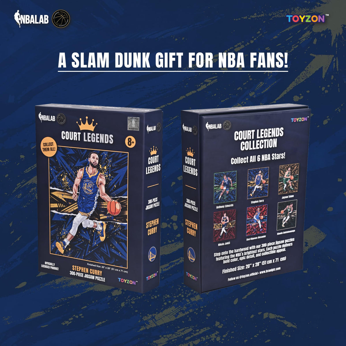 Toyzon family game night scene with Stephen Curry puzzle pieces in use.