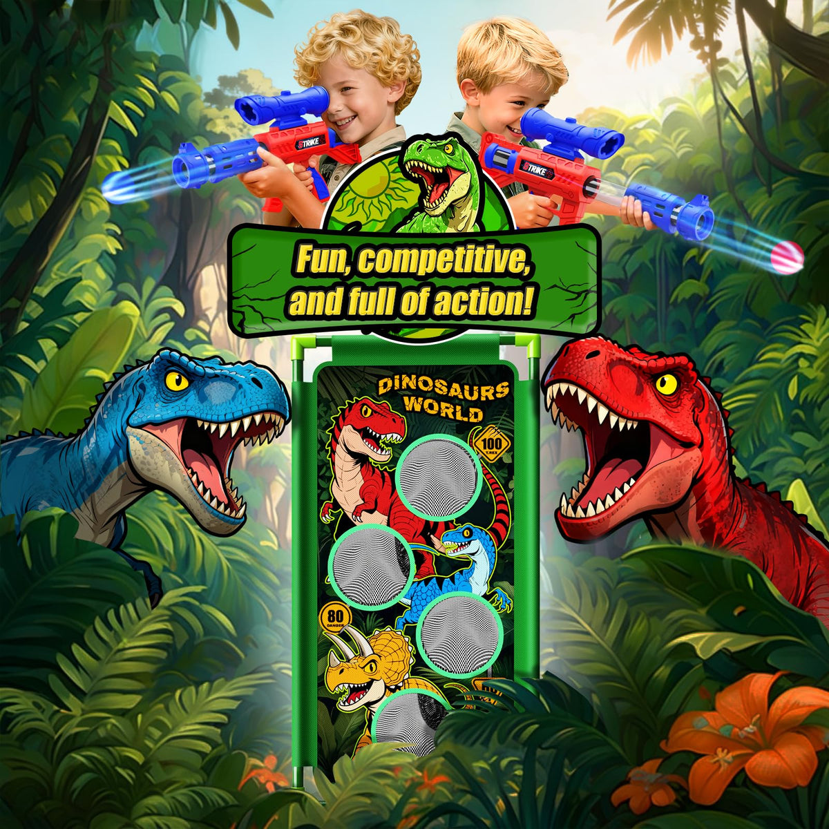Tqeieu dinosaur theme three figures for imaginative target practice