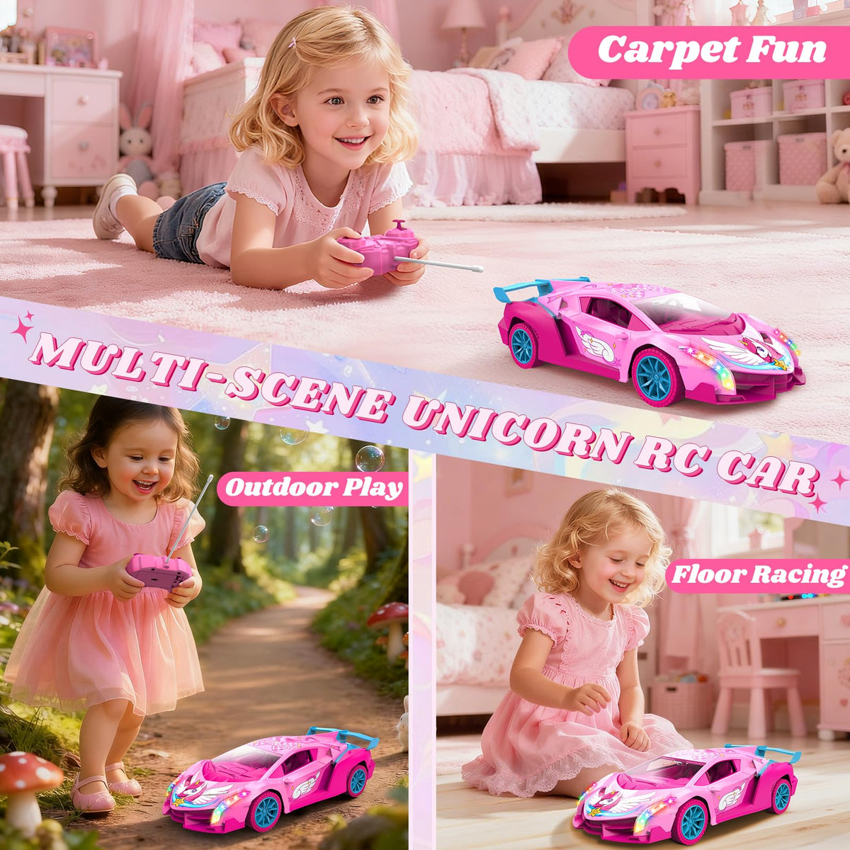 Tqeieu Unicorn RC Car clear canopy shows detailed dashboard.