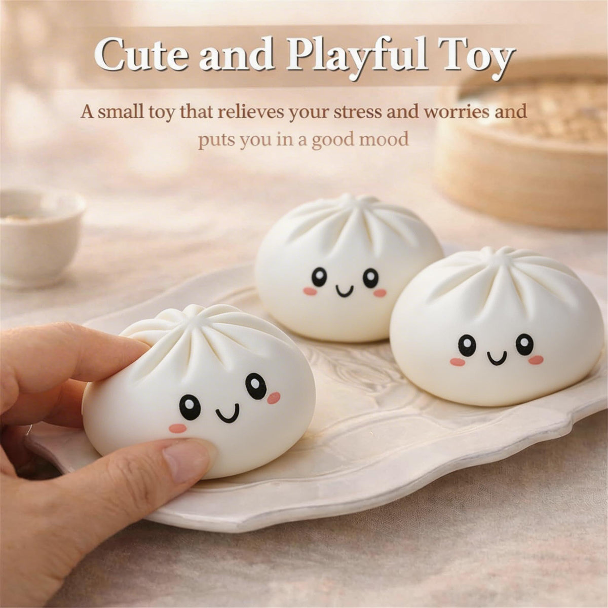 TQJOUJOU green glitter steam bun squishy for tactile fidgeting and focus.