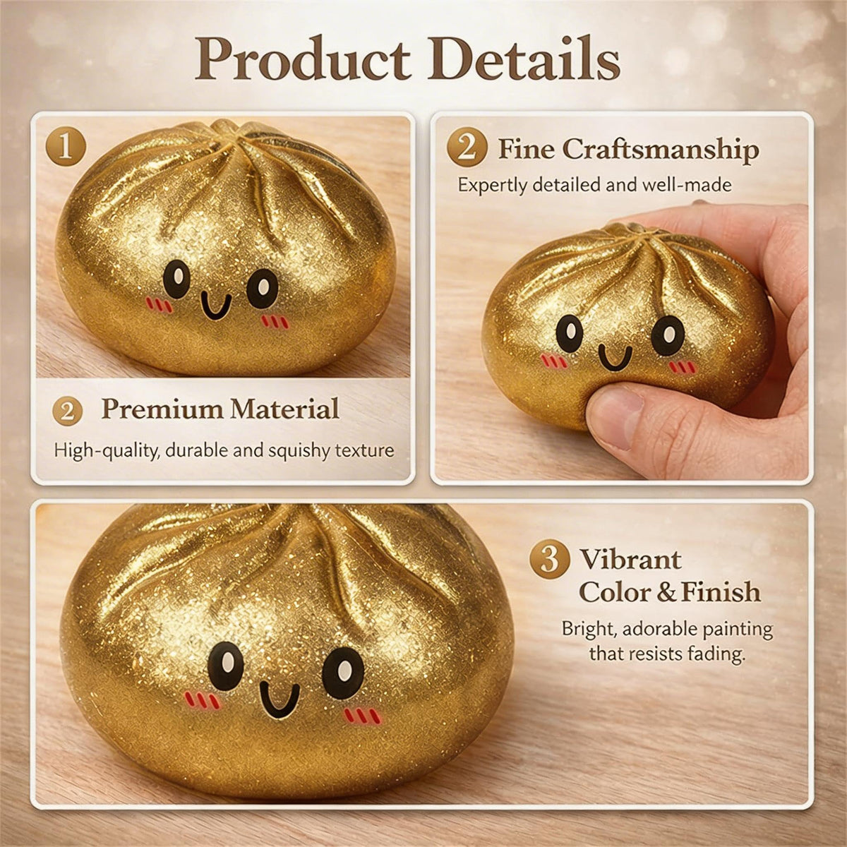 TQJOUJOU purple glitter steam bun squishy for calming squeeze.