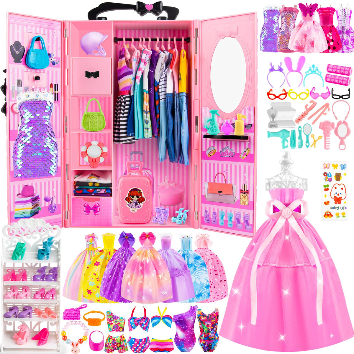 TQRAZ doll closet playset setup highlighting portable storage for kids