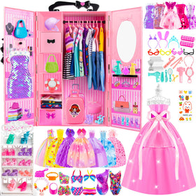 TQRAZ doll closet playset setup highlighting portable storage for kids