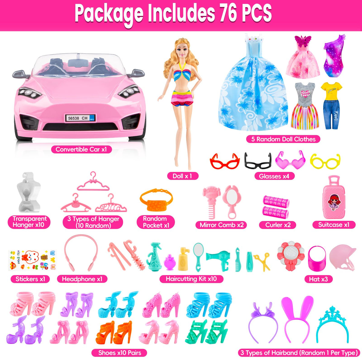 TQRAZ pink convertible car and doll outfits enabling creative storytelling adventures
