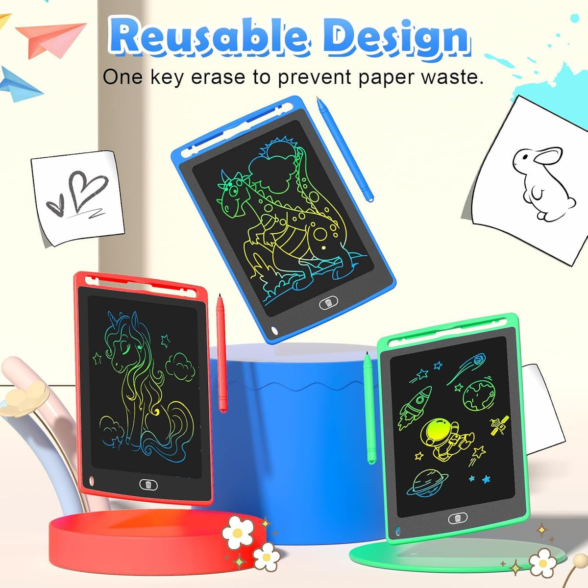 TQU Party Favor red LCD tablet provides bright visuals for doodling