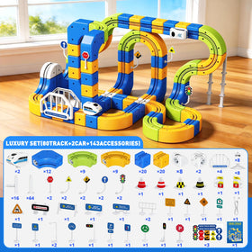 Tracpos train set with soft LED lights for vivid night-time play along the track.