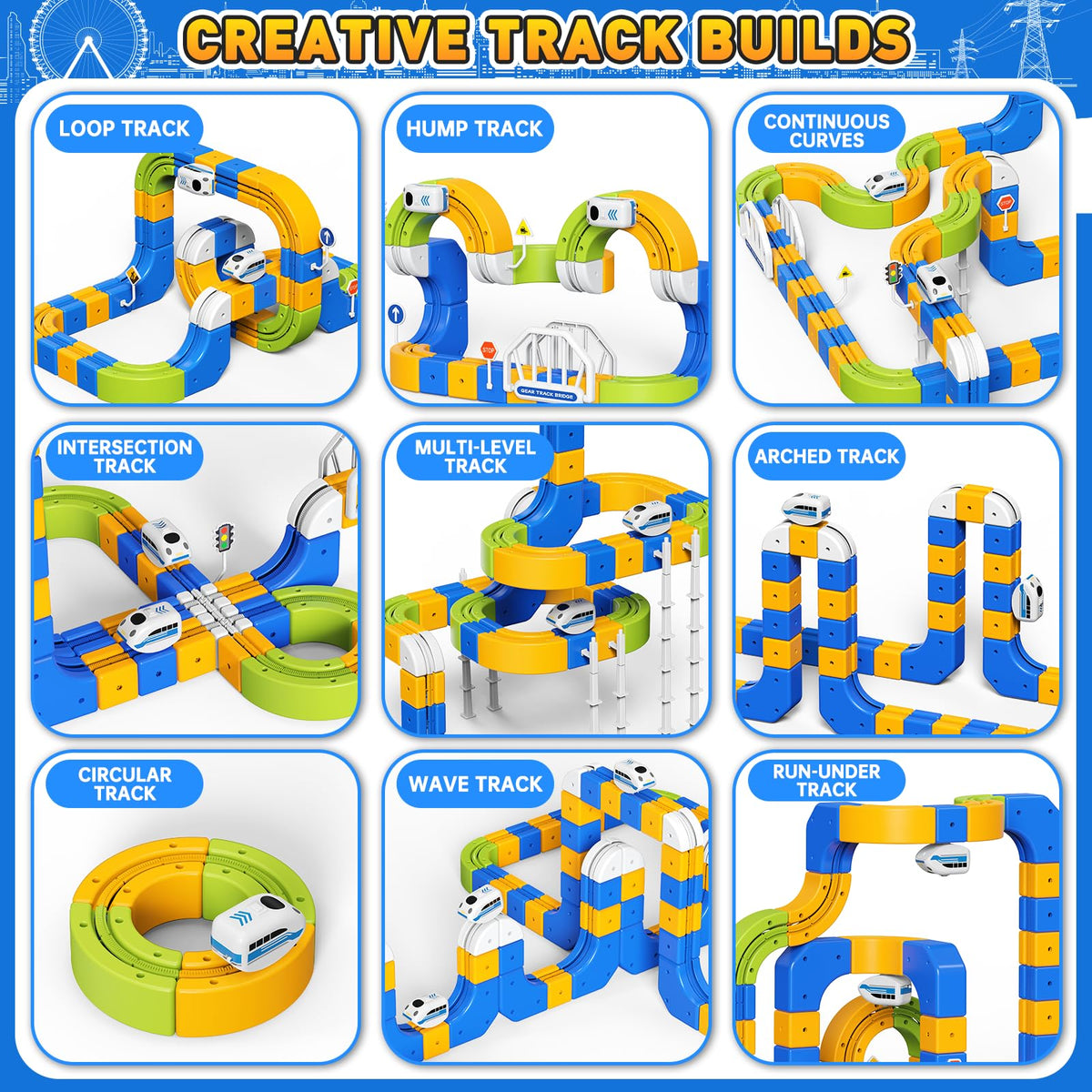 Tracpos BPA-free, twist-connect train pieces designed for safe, quick assembly.