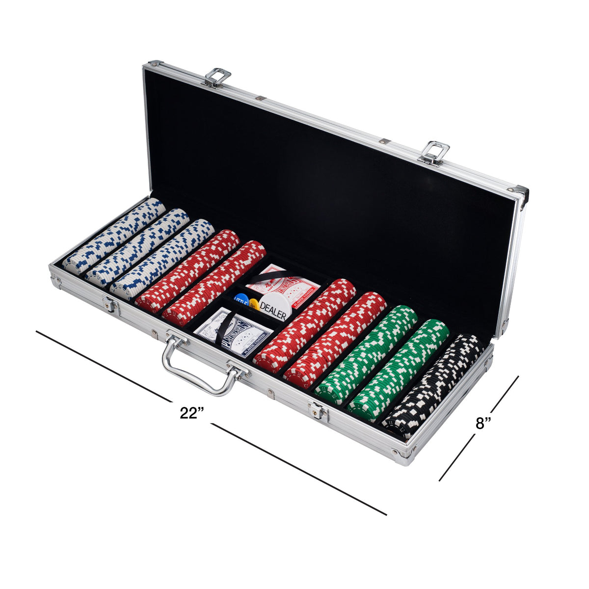 Trademark Poker casino chips with dice edge for authentic Las Vegas feel during play.