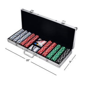 Trademark Poker casino chips with dice edge for authentic Las Vegas feel during play.